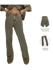 Summer Casual Women's Vintage Washed Texture Wide Leg Jeans, Retro Style Denim Jeans, Comfortable and Stylish Fashion
