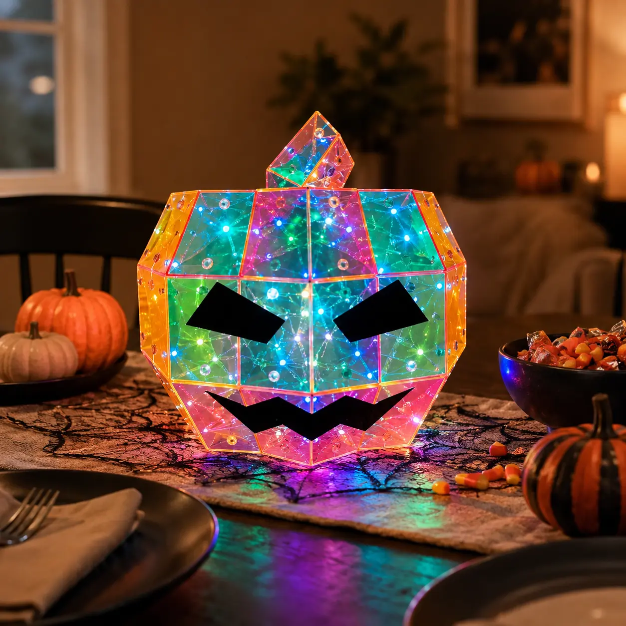 Halloween LED pumpkin lanterns, demon pumpkin lanterns, USB or battery powered, 8 flashing modes, suitable for indoor parties, holiday photo props, desks, living rooms, entryways, fireplaces, bedrooms, and haunted house decorations