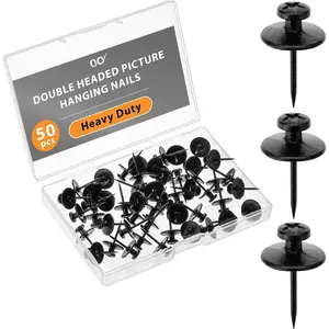 - Double Headed Picture  Nails, 50 Pack, Black, Push Pins for Wall