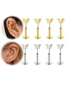 4 Pcs Butterfly Earrings Set, Stainless Steel Studs, Cute Fashion Jewelry for Women, Perfect Party Decor & Birthday Gift