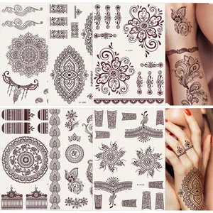 6 Sheets Henna Tattoo, Mandala Flower Temporary Tattoo Stickers for Women, Fake Tattoos Henna Stickers, Waterproof Red Ink Body Art Stickers.