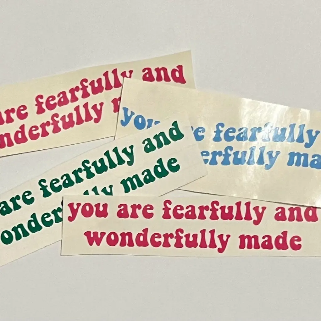 You Are Fearfully and Wonderfully Made Custom Decal | Permanent Vinyl Decal | Christian Stickers | Mirror Wall Decal | Water Bottle Sticker