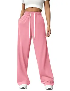 Wide Leg Sweat Pants for Womens High Waisted Baggy Sweatpants Casual Drawstring Workout Pants with Pockets