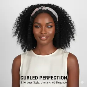 Cliclihair 3/4 Half Wig Glueless Human Hair Wigs Seamless Flip Over Invisible Hairline Wear And Go Kinky Curly Deep Wave 16 Inches