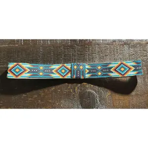Dark Turquoise Aztec Elastic Hat Band - Adjustable Design for Versatile Wear