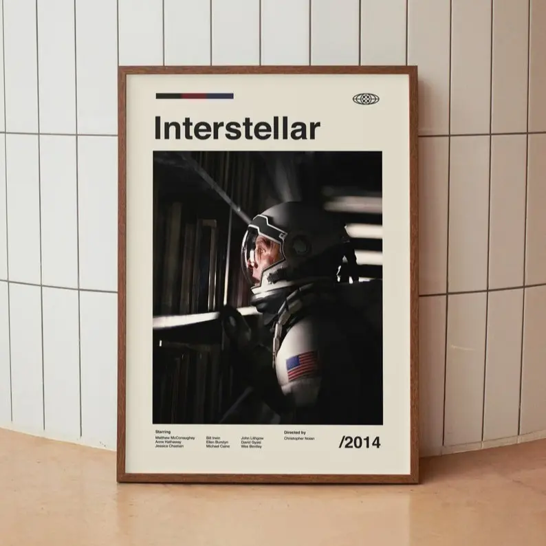 Interstellar Vintage Movie Poster No Frame - Matthew McConaughey Anne Hathaway - Minimalist Midcentury Wall Art Print