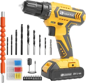 FadakWalt 20V MAX Cordless Drill Set with 3/8" Keyless Chuck 2-Speed 21+1 Torque 280 In-lbs Battery Charger LED Power Tools Kit & Screwdriver Bits