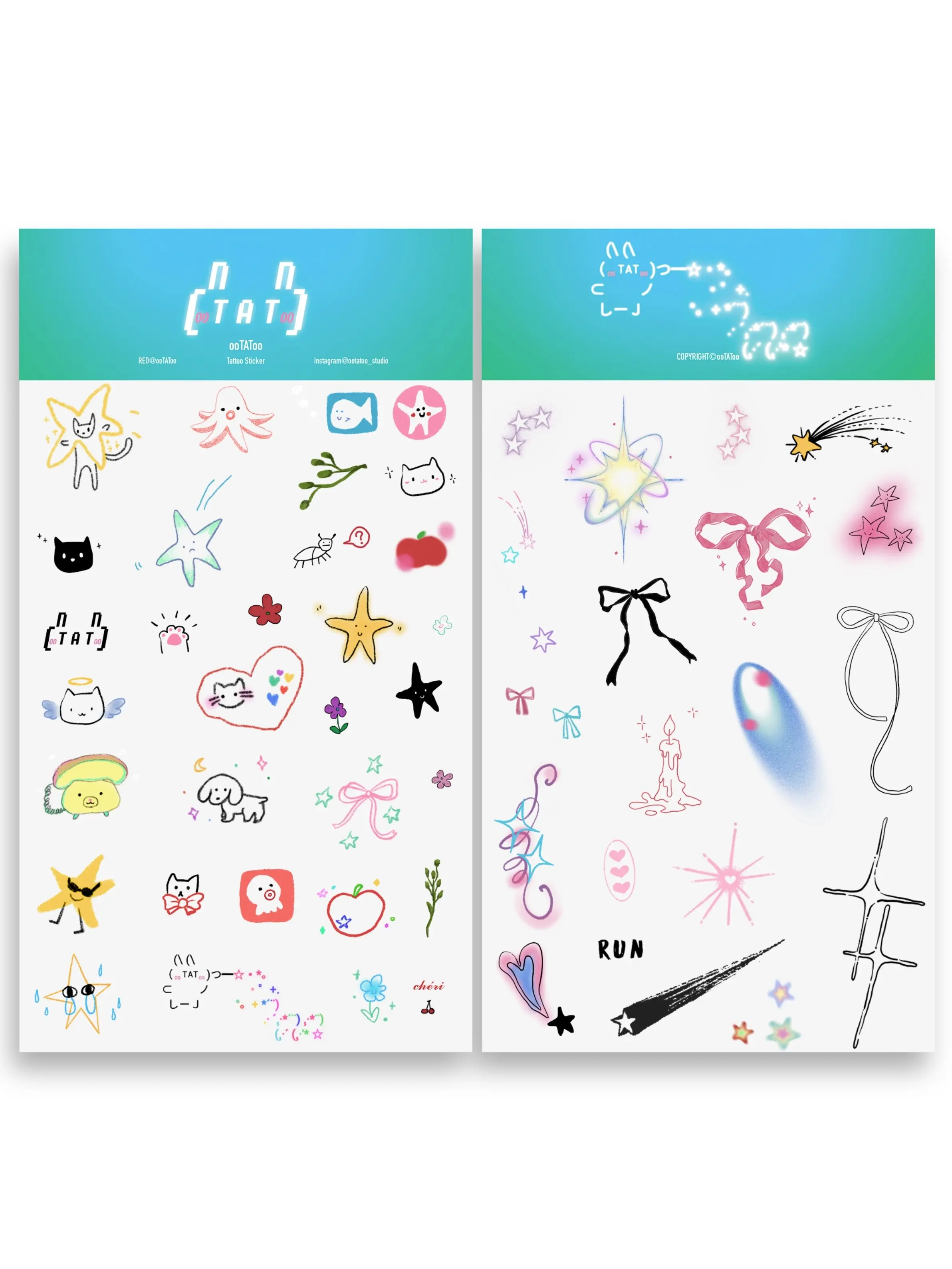 Cute Tattoo Sticker | Temporary Tattoo | Themed Set | Hand-Drawn | Authentic | Colorful | Y2K | Stars | Puppy | Birthday Party | Prom | Gift