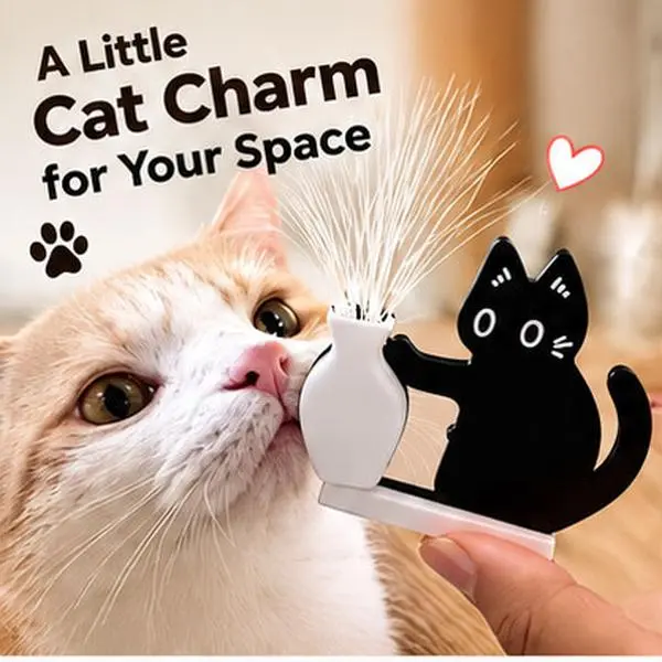 Cat Whisker Holder Fridge Magnet, Black Cat Acrylic Keepsake Vase for Collecting Shed Whiskers and Fur, Magnetic Pet Memory Display and Cat Lover Gift, 2.28 Inch