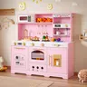 Eco-Friendly Wood Kids Kitchen Playset (Kitchenplayset) for Ages 3+, Unisex 21-Pcs Pretend Cooking Set with Child-Safe Realistic Equipment, Play Food Accessories, Coffee Mugs, 35.8"x35"x11.4" White & Gold Family Pretend Play Kids Toy
