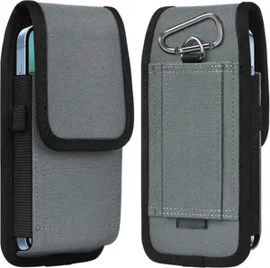 Cell Phone Pouch Nylon Belt Holster Case Compatible with  17 Pro Max, Galaxy S25/S24/S23/S22 Ultra A16 A15 A14 A13,  G Stylus/Power/Play, Pixel 8/7 Pro, Light Gray - XXL