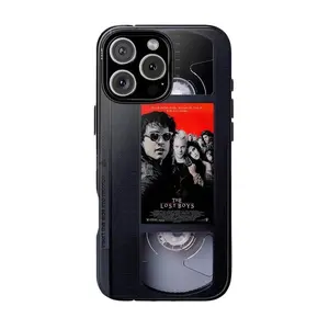 VHS tape cassette, Halloween, Buffy, horror movie pattern iPhone case for 17/16/15/14/13/12/11 Pro Max/Plus. Great for everyday gifting.