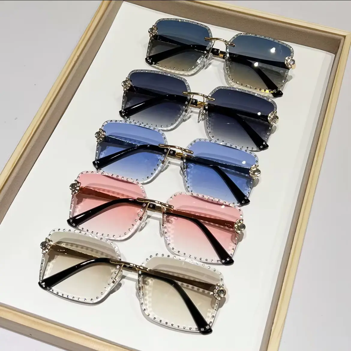 Luxury Rectangle Gradient Diamond UV400 Shades SunGlasses
