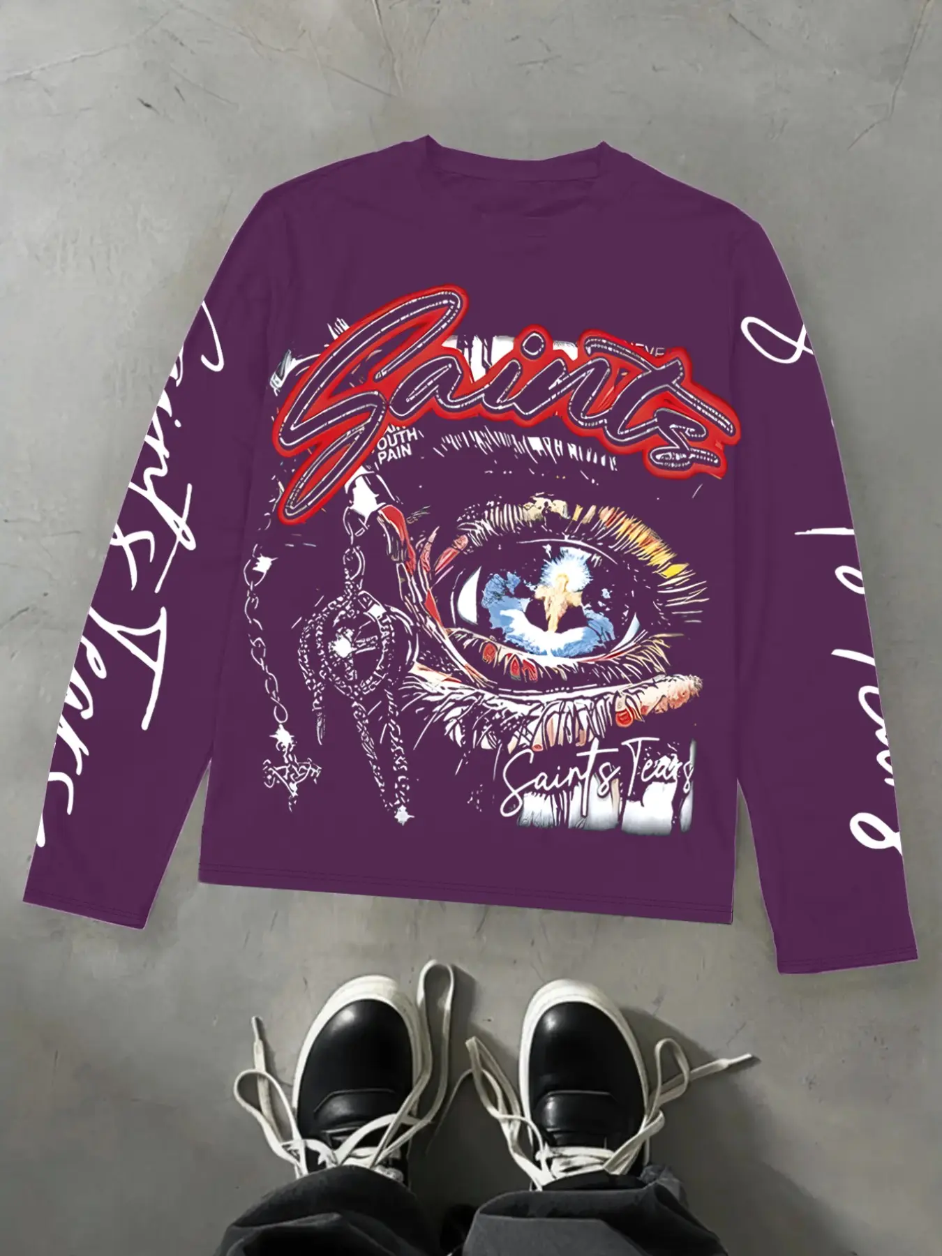 Men's Loose Fit Casual Saints & Tears Gothic Graphic Print Long