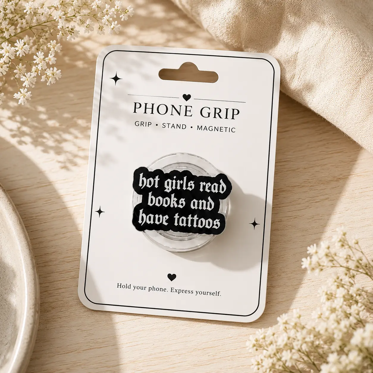 Hot Girls Read Books And Have Tattoos Grip for Kindle, Magnetic Phone Grip Stand, Book Lover MagSafe Phone Holder, Reader Gift