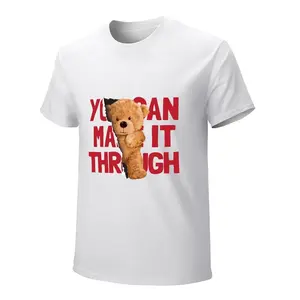Kawaii "You Can Make It Through" T-Shirt, 180g Heavyweight White Tee, Peeking  Bear & Bold Red Quote Print, Uplifting Streetwear, Unisex Fit Short Sleeve,flamingo merch,big deborah,elwood clothing,silverfish clothes,funny shirts,deo merch