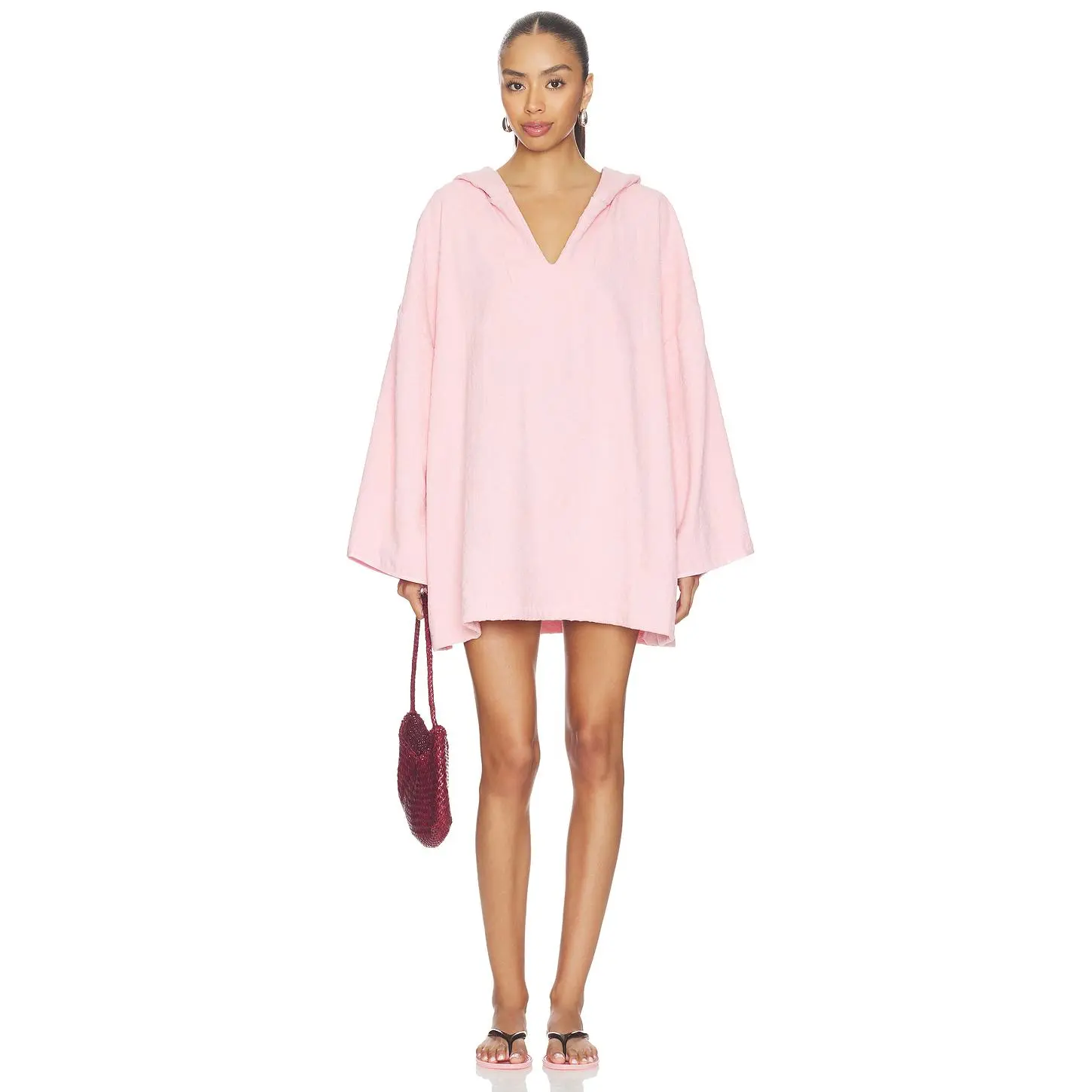 Hunza G Sunny Towelling Hooded Poncho in Pink