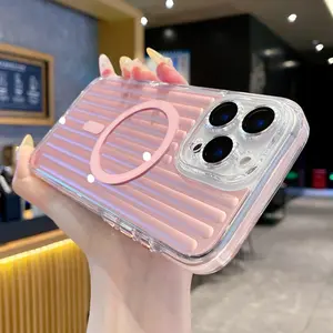 Luxury 3D Stripe Luggage Pattern For Magsafe Magnetic Case For iPhone 17 Air 14 15 16 Pro Max Wireless Charging Shockproof Cover