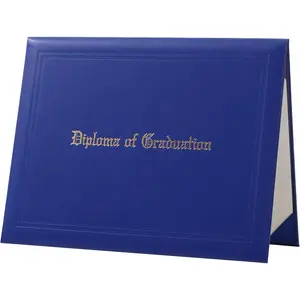 Hot Stamping Frame Padded Graduation Diploma Cover Certificate Holder Smooth Leather Imprinted for High School 8.5''x 11'' (Royal Blue)