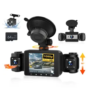 4 Channel Dash Cam Front and Rear Inside, 360° Dashcam Inserted 64GB TF Card, Dash Camera for Cars, 2" Screen, Night Vision, G-Sensor, Loop Recording, Driving Recorder, Car Camera DRV