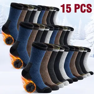 15 Double Warm Socks with Multi Color Design for Warmth in Autumn and Winter, Warm for Sports, Outdoor Home Socks with Thickened Comfort, Men's Socks for Cold Weather, Winter Activity Socks, Casual Socks Aesthetics