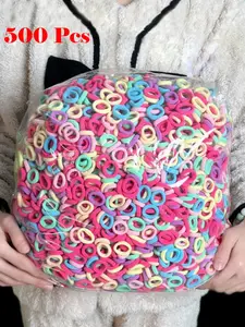 Summer 2024 Mini High Elastic Hair Ties, 500pcs/set Cute Colorful or Plain Hair Ties, Casual Fashion Hair Accessories for Women and Girls
