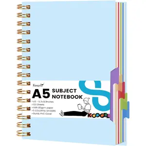 Notebook with Dividers,A5 Spiral Notebook with Tabs Journals for Women with 200 Pages 5 Subject Notebook for Work, Back to School, Gifts, Blue