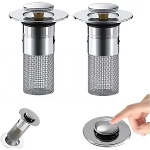 Pop-Up Bathroom Sink Drain Filter, Bathroom Drain Stopper, Detachable Stainless Steel Basket, Universal Replacement for Us Bath Kitchen Sinks, Silver Color