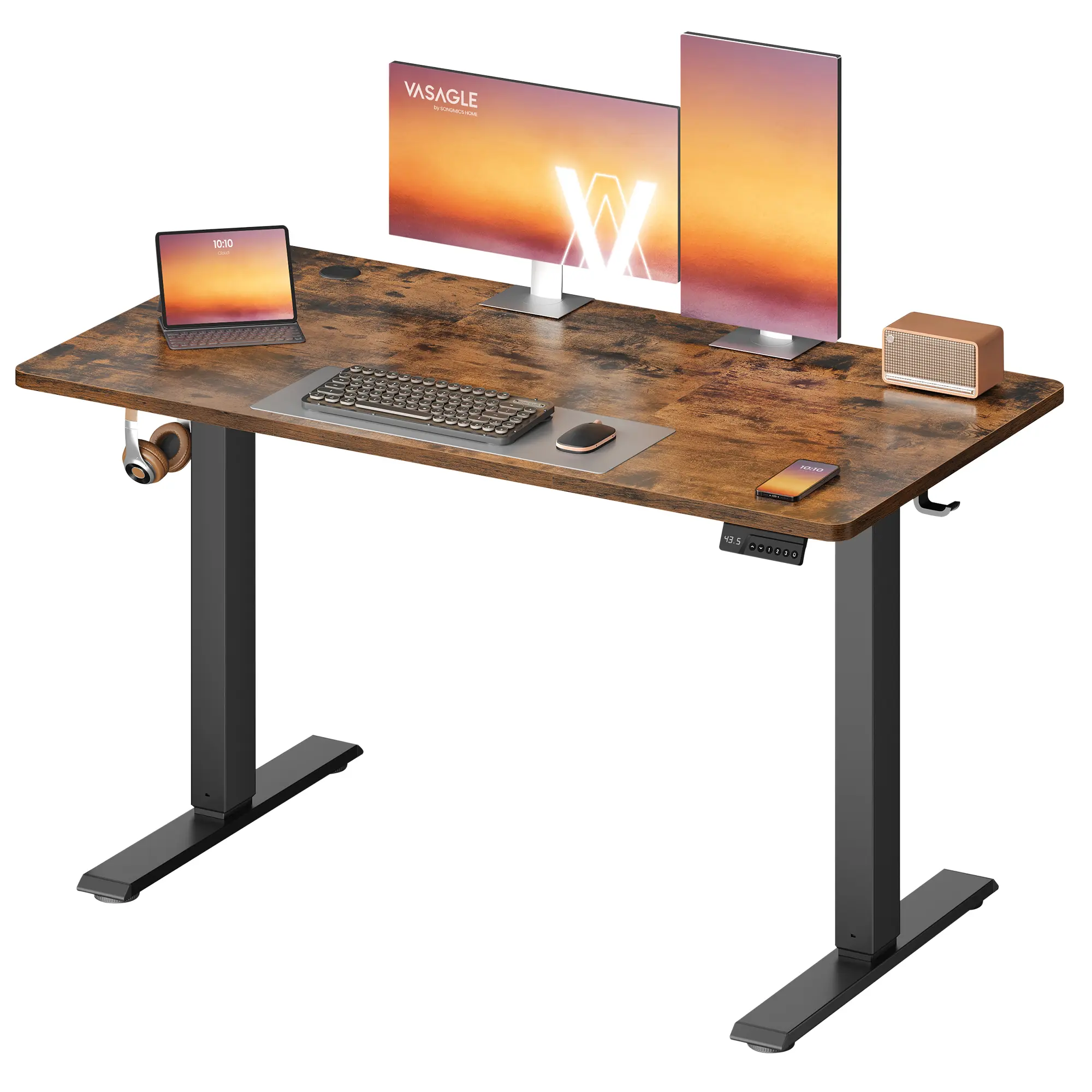 VASAGLE Electric Standing Desk, 47.2 x 23.6 Inches Height Adjustable Desk, Sedentary Reminder, 4 Memory Heights, for Home Office