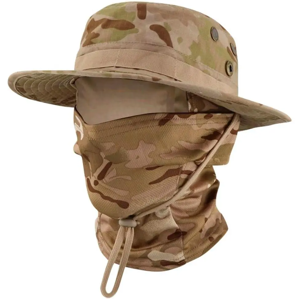 Camo Boonie Sun Hat with Balaclava Face Mask UV Protection Fishing Hat Bucket Hat for Hunting Hiking Military Tactical Safari