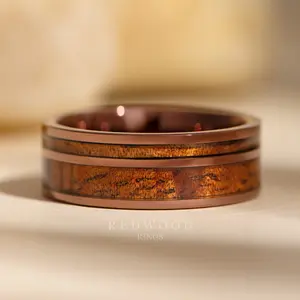 Brown Tungsten Ring With Dual Koa Wood Inlay - 8MM