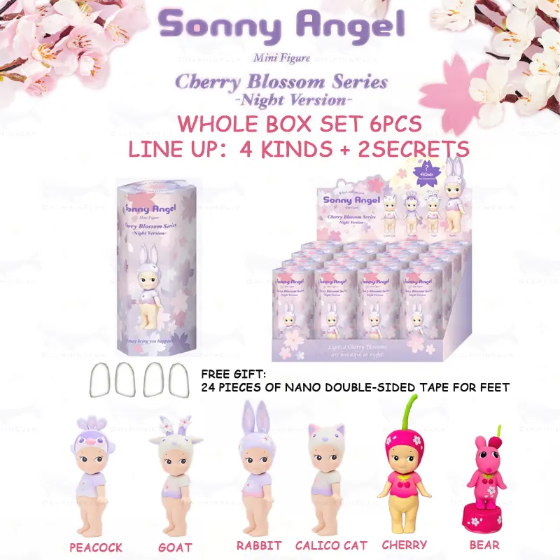 [ Flash Sale ] Sonny Angel Cherry Blossom Series Night Version – Whole Box Set (6 Blind Boxes) Cute Collectible Anime Figures & Desktop Decor Gift