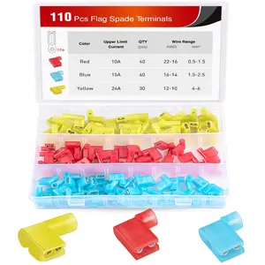 Nilight 50047R 110pcs Nylon Flag Spade Female Insulated Quick Disconnects 22-18 16-14 12-10 Gauge Electrical Crimp Terminals Connector Assortment Set