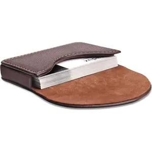 Cofee Leather Business Card Holder Case for Men or Women Pocket Business Card Wallet Name Card Case Holder with Magnetic Shut, Holds 25 Business Cards, Coffee