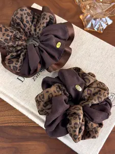 Korean Style Leopard Print Color Block Bowknot Hair Tie, Versatile Ponytail Holder, New High-End Premium Quality Hair Accessory for Women