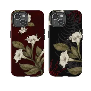 Vintage Floral Phone Case, Dark Red & Black Botanical Flower Design, Elegant Protective Phone Cover, gift
