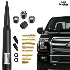 Black American Flag Bullet Antenna with Tire Valve Caps, Universal Car Truck Accessories for Dodge Ram GMC Sierra Chevy Silverado 1500 2500 3500 HD Ford F150 F250 F350 Super Duty Raptor Bronco