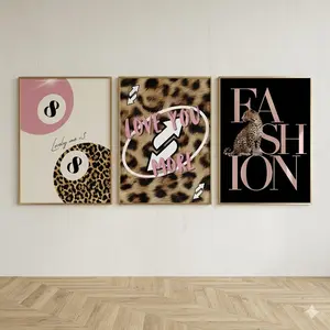 Stockholm Pink Cheetah Gallery Wall, Pack of 3 Retro y2k Leopard Poster Bundle, Aesthetic Dorm Room Decor, Girly Wall Art