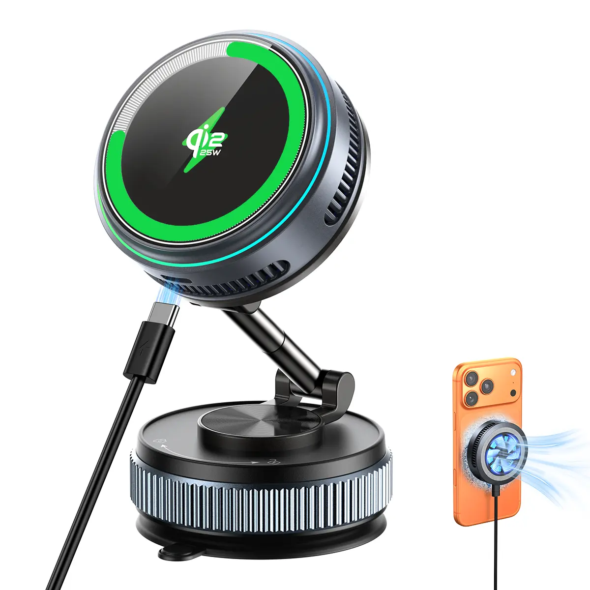 25W Fast Mag-Safe Magnetic Wireless Charger Stand - Car-Mounted Universal Mount Cellphone Charging Station with Holder for iPhone 17/17 Pro/17 Air/17 Pro Max/16/15/14/13/12 Series & AirPods, Magnetic Portable Chargers Pad