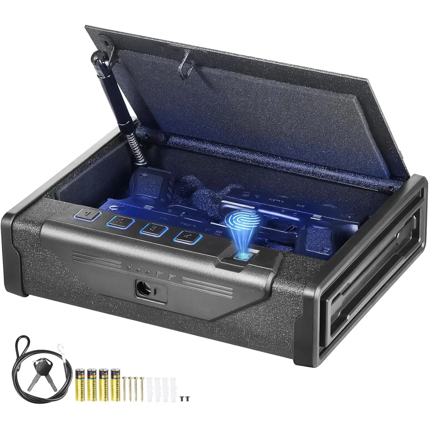VEVOR Rectangular Metal Biometric Handgun Safe, Steel Shell, Detachable Corrugated Foam Interior, 3 Quick Unlock Methods - Fingerprint, Electronic Combination, Key, LED Lights, Backlit Keyboard, Home/Bedside Secure Storage (Fits 2 Handguns) for Gun Owners
