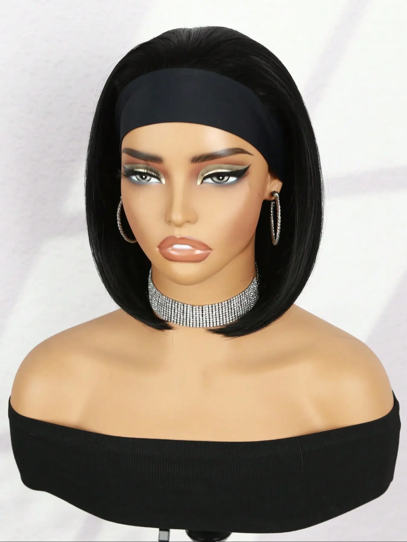Bob Headband Wigs Short Straight Hair, 10 Inch Black Wear 