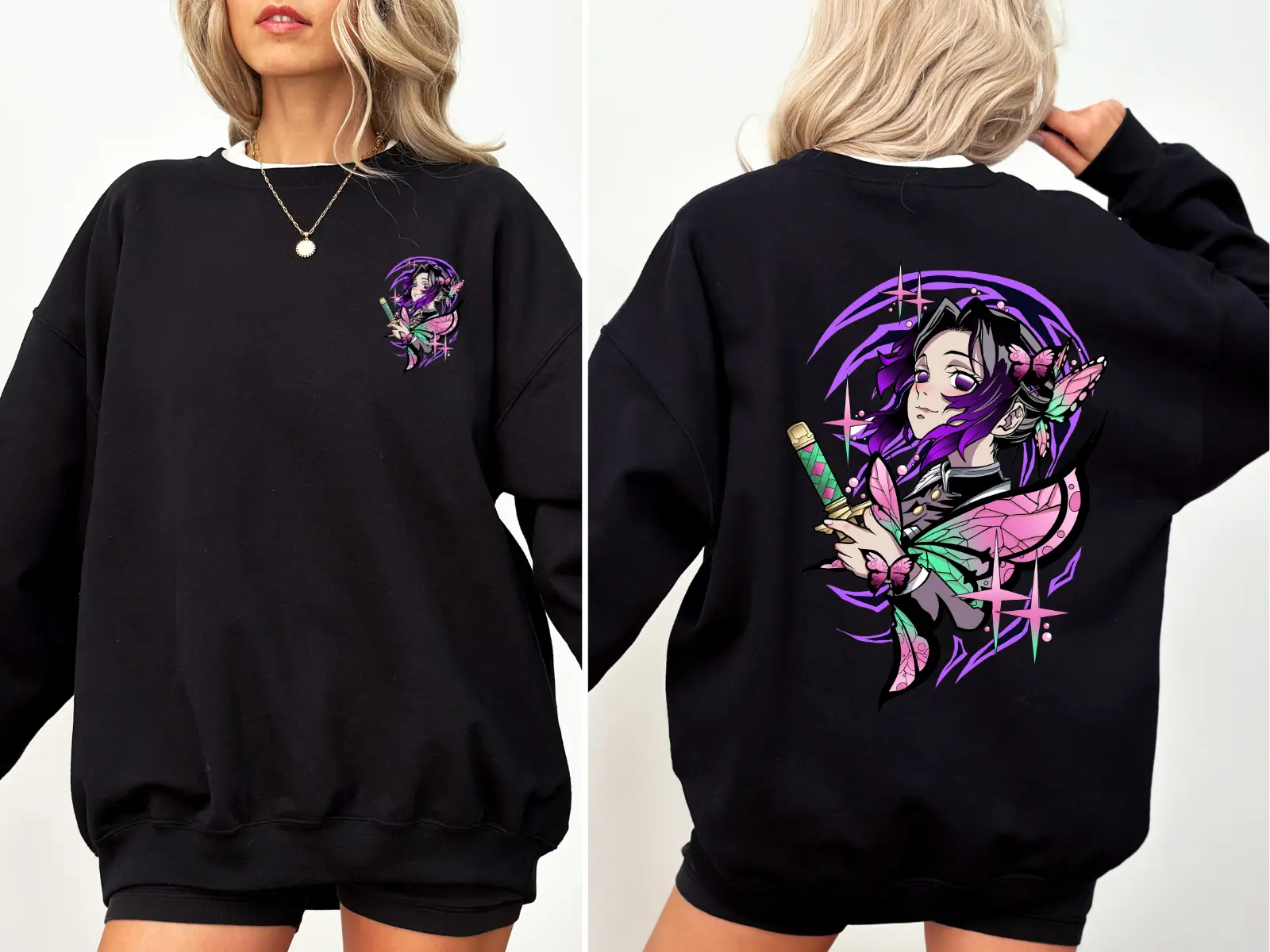 Shinobu Demon Slayer 2 Sided Sweatshirt, Shinobu Kocho Shirt, Shinobu Sweater, Gift For KNY Fans, For Men, For Women