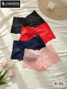 UFV 4/6 pcs Women's High Elastic Lace Thong Panties Set, Summer Cool & Sexy Design, Floral Pattern, Soft Breathable Fabric, All Seasons Wear