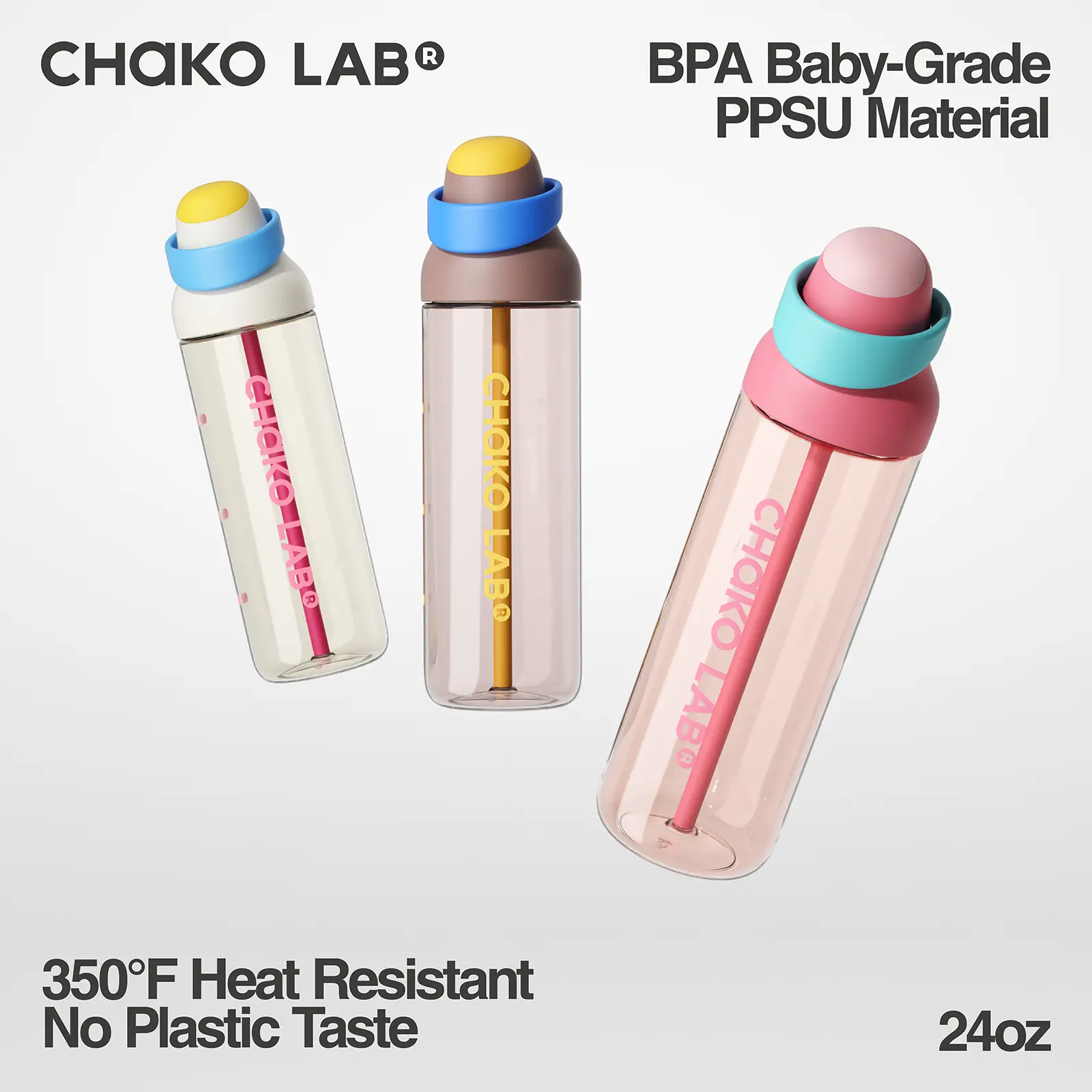 CHaKO LAB Kada 24oz PPSU Water Bottle, BPA-Free Baby-Grade Safe Material, 180°C Heat Resistant, 3-in-1 Drinking Modes,   Driving-Safe Design, StrawShift Leak-Proof, Carry Handle, Dustproof, Back to school
