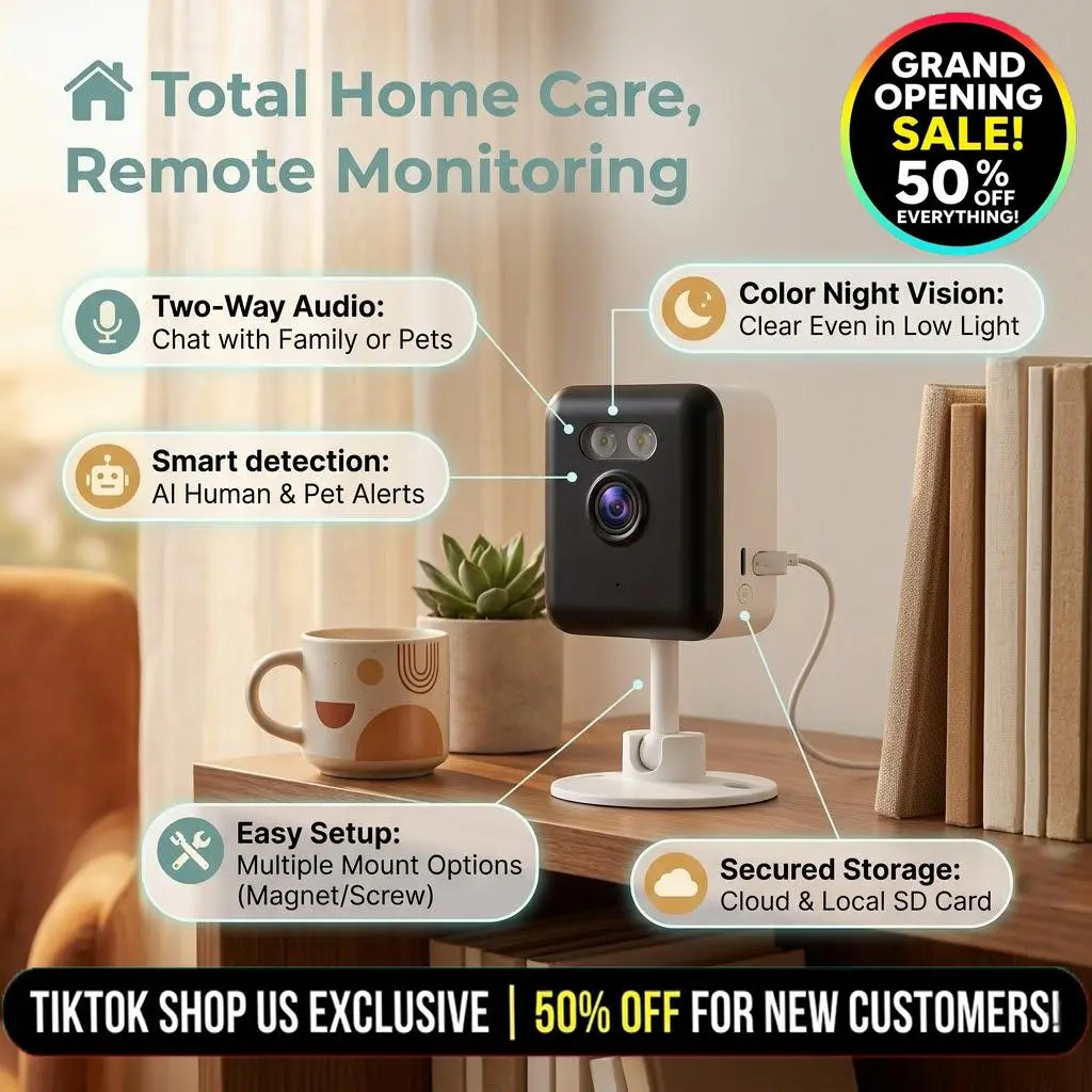 [Save 40% Today] 2-Way Live Talk Cam!  HD Indoor WiFi Home Surveillance | Soft Touch TPU USB Powered Monitor | Smart Motion Alert for Baby & Pet wireless indoor camera  wireless wifi camera  security gadget