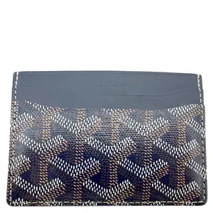 Pre-owned Goyard Canvas Small Leather Goods Saint Sulpice Chevron Coated Card Holder Navy Blue
