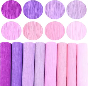 8Colors Crepe Paper Rolls,10" X 98" Crepe Paper Flower DIY Kits,20Pcs Green Floral Iron Wire, Double Sided Tape, for Birthday Parties Weddings Festival Decoration (Purple&)