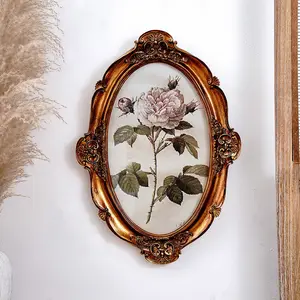 Elegant Design Oval Wall Decor Frame, Resin Material Vintage Hanging Photo Frame with Random Photo Paper, Home Decoration, Picture Frame