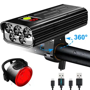 Bike Lights, Bike Light for Night Riding, 5200mAh LED Bike Headlight, Rechargeable Bike Headlight, Bright Bike Lights Front and Back with High Beam & Low Beam Light, Free Taillights