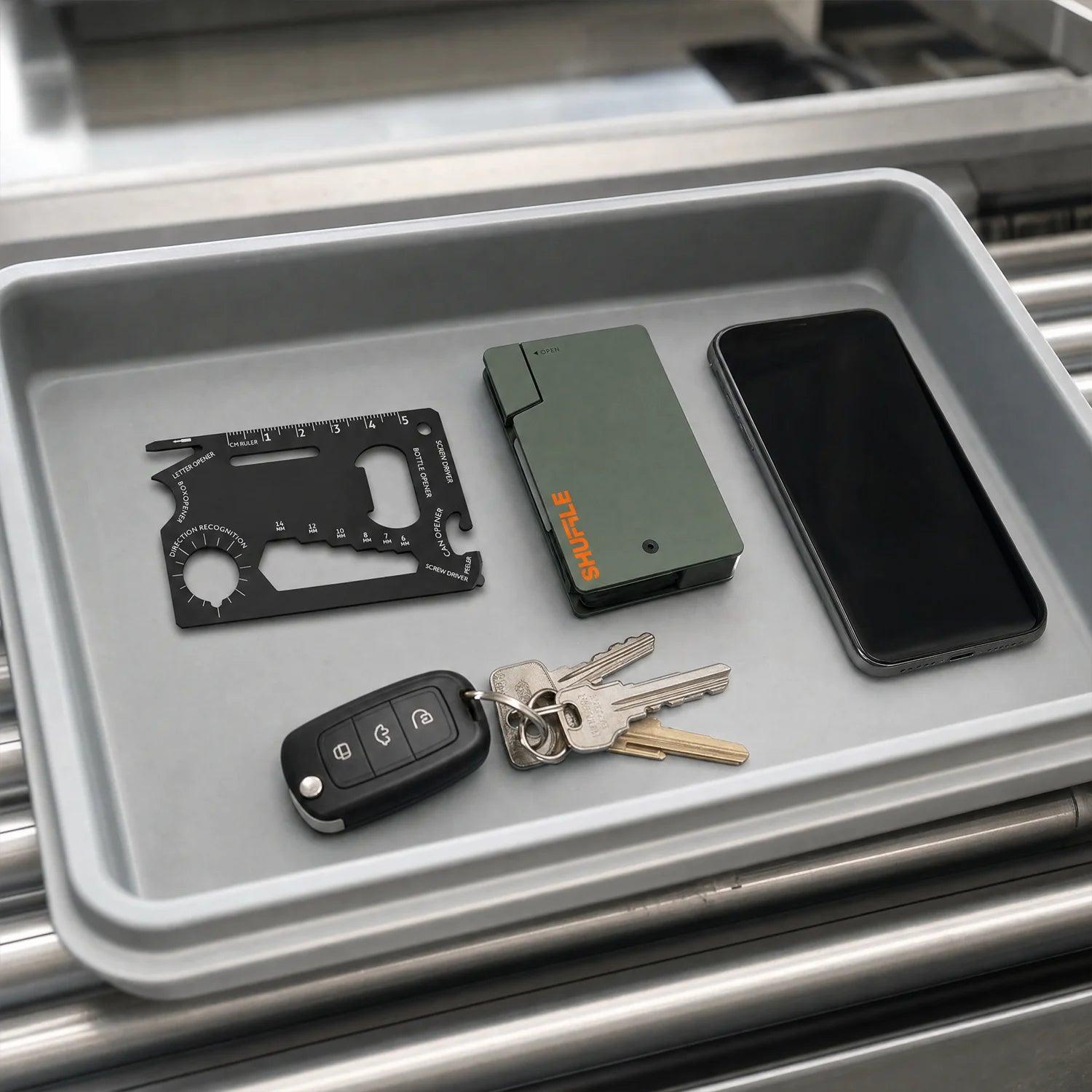 Shuffle Credit Card Multi Tool, Wallet Size EDC Multitool with Screwdriver, Bottle Opener, Can Opener, Wrench, Ruler and Letter Opener, 1 mm Slim Pocket Tool, Stocking Stuffer Gift for Men